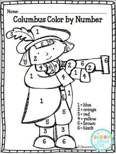 a coloring page with numbers for the number 1 and 2, including an image of a boy