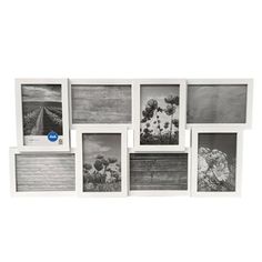 six black and white photographs hanging on a wall