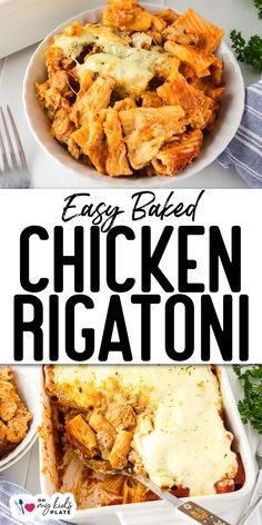 easy baked chicken rigatoni in a casserole dish