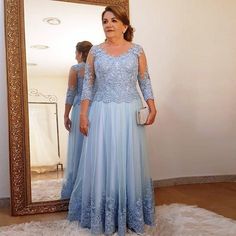 Plus Size Mother of the Bride Dress for Wedding Party Light Blue Lace Tulle 3/4 Long Sleeve Ladies Formal Evening Prom Gowns sold by Wedding store. Shop more products from Wedding store on Storenvy, the home of independent small businesses all over the world. Prom Dresses Lace Sleeves, Dress With Lace Sleeves, Tulle Applique, Mother Of Bride Dress, Dresses Tulle, Bridesmaid Colors, Groom Dresses, Military Ball, School Event