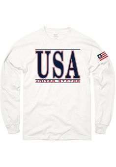 This product is not endorsed or licensed in any way by any team, or organization. Crew neck, All cotton body, Tagless neckline, Arm hit, Screen print graphic, Unisex, 100% COTTON White Long Sleeve T-shirt For Sports Season, Long Sleeve Sports T-shirt With Team Logo, Collegiate Long Sleeve T-shirt With Graphic Print, Collegiate Long Sleeve Graphic Print T-shirt, White Collegiate Crew Top, Long Sleeve T-shirt With Team Logo For Streetwear, Long Sleeve Graphic Print T-shirt For Sports Fans, White Long Sleeve T-shirt With Team Name, White Long Sleeve Tops For Fan Gear