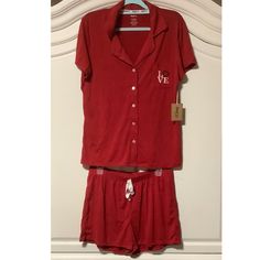 Please Note, Some Have Plastic Hang Tag But No Paper Tag, They Are All New! Nwt Born Ladies Red 2 Piece Pajama Set, Shorts, Top, Very Soft. Includes The Short Sleeve Button Front Short Sleeve Pajama Top With Love Left Chest Pocket, And The Coordinating Elastic Waist Pull On Sleep Shorts Polyester Spandex , White Tie Front Of Shorts Not A Drawstring. Measurements Medium Pit To Pit 19 1/2 Inches Lying Flat, Waist 18 1/2 Inches Flat, Mid Shoulder To Hem 24 1/2 Inches, Shirts 15 Inches-Will Stretch Red Cotton Lounging Sets, Red Relaxed Fit Sleepwear For Sleepover, Red Relaxed Fit Sleepwear For Bedtime, Red Casual Sets For Sleepover, Casual Red Sets For Sleepover, Red Short Sets For Loungewear, Red Summer Sleepwear For Loungewear, Red Short Sleepwear For Bedtime, Red Relaxed Fit Sleepwear For Pajama Party