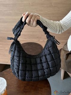 Bird in Bag - Womens Cloud Shaped Shoulder Bag - High-End, Niche Design with Large Capacity and Ruffled Detail Black Large Capacity Fabric Shoulder Bag, Large Capacity Black Fabric Shoulder Bag, Casual Quilted Hobo Bag For Daily Use, Trendy Black Fabric Bags, Casual Black Quilted Bag, Black Bucket Bag, Bubble Design, Cloud Design, Handbag Essentials