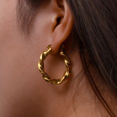 Helix Twist Gold Hoop Earrings-Ringified Jewelry Twist Earrings, Twist Hoop Earrings, Twisted Hoop Earrings, Stainless Steel Plate, Steel Plate, Elegant Earrings, Gold Hoop, Gold Hoop Earrings, Helix