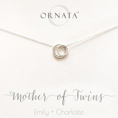 “Mother of Twins” Personalized Sterling Silver Necklace | One Adult & Two Children Mother Of Twins, Mother Necklace Personalized, Mother Of Two, Dainty Diamond Necklace, Necklace For Girlfriend, Mothers Necklace, Kids Necklace, Diamond Cross Pendants, Jewelry Card