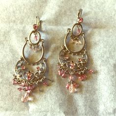 These Are Very Pretty Silvertone Dangle Earrings, Has Pink Gems And Very Detailed. Never Worn And You Will Get Many Compliments On These. Pink Metal Jewelry With Dangling Beads, Pink Metal Hoop Earrings, Metal Dangle Earrings Costume Jewelry, Elegant Pink Metal Beaded Earrings, Elegant Pink Beaded Metal Earrings, Pink Metal Drop Earrings, Pink Metal Crystal Earrings, Metal Crystal Dangle Earrings, Elegant Nickel-free Pink Chandelier Earrings