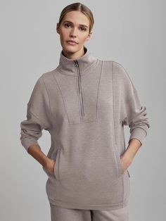 Naya Half Zip Sweat | Varley US Sport Fashion, Long A Line, Half Zip, Kangaroo Pocket, Style Guides, Kangaroo, Daily Wear, Everyday Wear, Sleeve Length