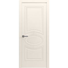 a white door with an oval design on the front and side panel, against a white background