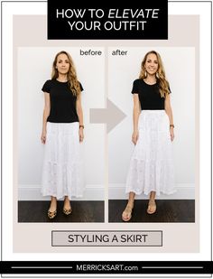 The Summer Style Guide: Skirt Outfits - Merrick's Art Layering In Summer, Black Skirt Summer Outfit, Black Skirt Summer, White Skirt Outfit Summer, White Skirt Outfits, Skirt Outfit Summer, Linen Pants Outfit, Long Outfit