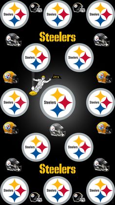 the pittsburgh football team is depicted in this graphic style poster, which features different colors and logos