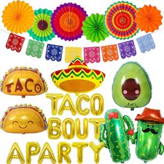 taco bouti party decorations and balloons