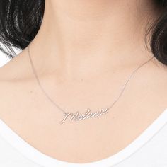 14K Solid Gold Personalized Name Necklace You may personalize it with your or your loved one's name! 14k Solid Gold Features ⏺ Made to Order. ⏺ Made in the USA. ⏺ Gold KT: 14K ⏺ Custom Gold Color: Rose Gold, Yellow Gold, White ⏺ Ready to Ship in 3-5 days Silver Product Features ⏺ MATERIAL: 925K Sterling Silver ⏺ COLOR: Silver, Gold, Rose Gold ⏺ FINISH: High-Quality Plated Personalized White Gold Nameplate Necklace, White Gold Mother's Day Name Necklace, White Gold Name Necklace For Birthday, White Gold Sterling Silver Name Necklace With Hallmarks, Custom Silver Nameplate Necklace With Hallmarks, Silver 14k Gold Necklaces With Names, Custom Silver 14k Gold Necklace For Personalized Gift, Silver Custom Necklace In 14k Gold, Custom Silver Necklace With Names In 14k Gold