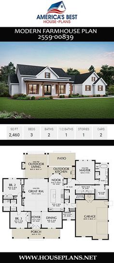 two story house plans with an open floor plan and three car garages on each side