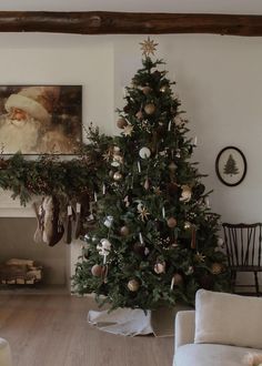 a decorated christmas tree in a living room