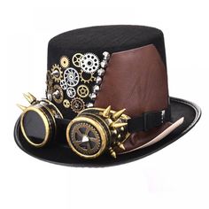 Steampunk Gears Spikes Top Hat - https://lordsteampunk.com/steampunk-gears-spikes-top-hat/ Price: 85.33 & FREE Shipping #steampunker Gothic Glasses, Top Hats For Women, Leather Top Hat, Steampunk Top, Steampunk Festival, Steampunk Hat, Magic Hat