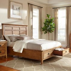 a bedroom with a bed and dressers in it