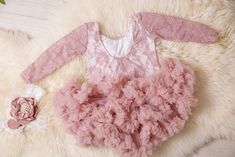 Baby Girls Dusty Rose and Rose Gold Lace First Birthday Outfit – Ruffles & Bowties Bowtique Fitted Long Sleeve Bodysuit With Ruffles, Long Sleeve Lace Bodysuit For Party, Fitted Lace Bodice Bodysuit For Party, Paris Birthday Theme, Kids Frock, Rose Gold Lace, First Birthday Outfit Girl, Mother Daughter Matching Outfits