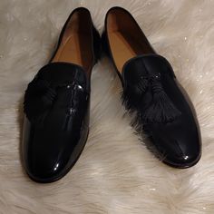 Super Glamorous Handmade Italy Men's Patent Leather Loafers With Tassels New Without Tag Or Box Has Black Mark On The Shoe But Have Never Been Worn Can Be Seen On Picture. Loafers With Tassels, Patent Leather Loafers, Leather Loafers, Slip Ons, Loafer Shoes, Patent Leather, Tassels, Men's Shoes, In Italy