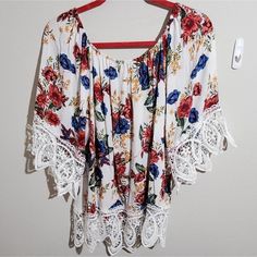 Brand New With Tags Attached See Pictures For Details Tunic Length, Lady In Red, Floral Lace, Red White, Off Shoulder, Red And White, Tunic Tops, Womens Tops, Brand New