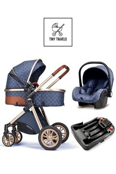 the tiny travel stroller and car seat are shown in this image, including an infant carriage