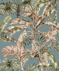 Calle Light Blue Tropical Wallpaper Blue Tropical Wallpaper, Light Blue Backdrop, Taupe And Green, Palm Leaf Wallpaper, Palm Leaf Design, Blue Backdrop, Wallpaper For Sale, Drops Patterns, Tropical Wallpaper