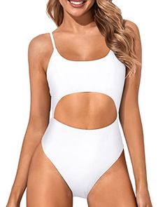 Make a splash with this sexy one piece swimsuit, featuring a cutout design, lace up back, and high cut legs for a flattering look.Features: Swimwear Type: one piece, monokini Style: flattering, trendy, sexy Fabric: 82% nylon, 18% spandex Top Type: push up bra Neckline: scoop neck Strap Type: adjustable spaghetti straps Back Style: backless Chest Pad: removable padded Color: white Decoration: lace up, criss cross, cut out Waist: high waisted Bottom Style: high leg Garment Care: hand wash Trendy Bathing Suits, Cutout Swimwear, Strappy Bathing Suit, Cutout One Piece, One Piece Swimsuit White, White Decoration, White Bathing Suit, Spandex Top, Black One Piece Swimsuit