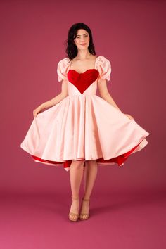 Midi Vintage Inspired Dress INSTANT DOWNLOAD Sweet Heart - Etsy Pink Heart Print Dress For Valentine's Day, Pink Heart Print Short Sleeve Dress, Pink Short Sleeve Dress With Heart Print, Red Heart-shaped Dress For Valentine's Day, Lovecore Outfits, Sweet Heart Dress, Heart Shape Dress, Pattern Puff Sleeve, Designing Tips