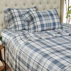 Angled View of Highland Cotton Sheet Set in Blue#color_highland-blue Daybed Sets, Deep Pocket Sheets, Quilted Duvet Cover, Bed Sheet Set, Bedding Basics, Lightweight Quilt, Print Comforter, Bedding Stores, Printed Sheets