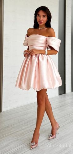 Elegant Off-Shoulder Strapless A-line Short Mini Homecoming Dress, HD32684 1. Material:soft satin,pognee.2. Color: it can be in custom color, please contact us and tell us dress number, then we will send you more colors to choose.3, Size: can do both standard size and custom size. If you need do custom sized dresses, please send us following measurements or leave a note when place an order.bust______ cm/inchwaist______cm/inchhip:_______cm/inchdress length:_______cm/inchshoulder to shoulder :____ Off-shoulder Satin Finish Cocktail Dress, Pink Satin One Shoulder Mini Dress, Off-shoulder Satin Mini Dress For Prom Season, Off-shoulder Satin Prom Dress For Spring, Off-shoulder Satin Mini Dress For Prom, Spring Off-shoulder Satin Prom Dress, Fitted A-line Off Shoulder Dress For Prom, Spring Satin A-line Dress For Banquets, A-line Off Shoulder Party Dress