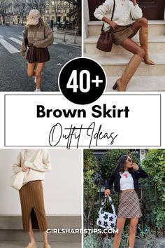 40+ Stylish Brown Skirt Outfits: What Goes With Brown Skirt In Any Season Dark Brown Skirt Outfit, Brown Skirt Outfits, Camel Skirt Outfit, Brown Skirt Outfit Ideas, Pleaded Skirt Outfits, Brown Mini Skirt Outfit, Fall Airport Outfit, Checkered Skirt Outfit, Brown Leather Skirt Outfit