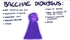 a drawing of a woman in a purple dress with the words bachae diopsus written below her