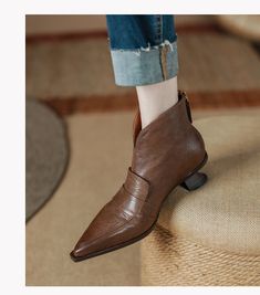 CHIKO Hailey Pointy Toe Curve Heels Ankle Boots Winter Black Boots, Leather Shoes For Women, Low Heel Ankle Boots, Kitten Heel Boots, Winter Ankle Boots, Shoe Design, Genuine Leather Shoes, Women Boots, Fall Shoes