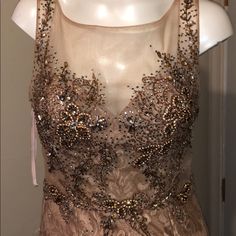 Worn Once! Size M Boutique Dress With Beads And Lace Bottom Cream Embellished Lace Sequin Fabric, Bohemian Beaded V-neck Top, Boutique Dresses, Prom, Prom Dresses, Boutique, Womens Dresses, Lace, Beads