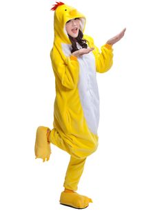 a woman in a yellow pokemon costume is posing for the camera with her hands out