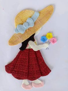 an image of a woman with flowers in her hand and a hat on her head