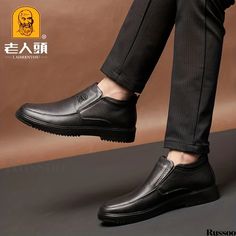 Russoo - Premium Mens Leather Loafer Ankle Boots: Comfortable Slip-On Shoes with Non-Slip Sole - Quality Mens Footwear Slip-resistant Round Toe Business Loafers, Business Leather Slip-on Shoes For Winter, Casual Slip-on Dress Shoes With Slip-resistant Sole, Casual Slip-on Dress Shoes Slip-resistant, Casual Chelsea Boots With Rubber Sole, Casual Slip-on Chelsea Boots With Rubber Sole, Business Slip-resistant Round Toe Loafers, Casual Business Chelsea Boots Slip-on, Casual Slip-on Chelsea Boots For Business