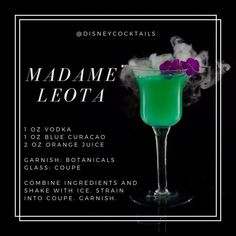 Madame Leota, Disney Cocktails, Haunted Mansion, Disneyland, cocktail recipes | Disney drinks, Themed drinks, Disney cocktails Disney Inspired Cocktail Recipes, Haunted Mansion Themed Cocktails, Haunted Mansion Cocktails, Haunted Mansion Drinks, Haunted Mansion Party Food, Disney Cocktails Recipes, Haunted Mansion Food Ideas, Haunted Mansion Food