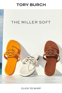 Summer’s perfect sandal: Miller Soft. Our iconic design with a new pared-down look and supremely soft memory foam sole. Classic Spring Outfits, Swim Suit Cover, Shoes Boots Heels, Sun Dresses, Vacation Looks, Shoe Inspo