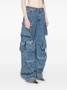 The Attico, Jeans Cargo, Dolce E Gabbana, Denim Cotton, Embroidered Denim, Washed Denim, Cargo Jeans, Wide Legs, Wide Leg Denim