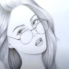 a pencil drawing of a woman with glasses