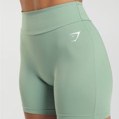 Brand New, Never Worn. Gymshark Power Original Tight Shorts. Scrunch Bum. Desert Sage Green. Purple Bike, Gymshark Shorts, Gymshark Workout, Green Bike, Summer Yoga, Desert Sage, Gym Clothing, Gymshark Women, Ribbed Shorts