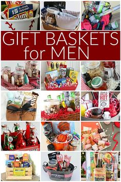 the gift baskets for men are organized and ready to be given in their own home