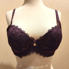 Versace Bra Size 38c. Dark Plum Lace And Satin With A Double Hook Closure. New Without Tags! Slight Padding. Elegant Partially Lined Purple Bra, Fitted Feminine Purple Bra, Elegant Purple Push-up Bra, Elegant Purple Bra With Lace Trim, Elegant Victoria's Secret Purple Bra, Victoria's Secret Purple Underwire Bra, Purple Lace Push-up Bra, Padded Bras, Bra Sizes