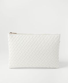 Expertly crafted with woven texture, our versatile clutch holds all of your have-to-haves. Zip top closure. 13 1/4" x 9".,Imported:Imported,Fabrication:100% Polyurethane Metallic Woven Clutch by Ann Taylor Size regular - One Size White Women's Bags, Clutches, Clutches, Bags, 100%, Polyurethane Intrecciato Weave Clutch Pouch For Travel, Chic Pouch Clutch With Intrecciato Weave, Chic Clutch With Intrecciato Weave, Chic Intrecciato Weave Clutch Pouch, Chic Intrecciato Weave Pouch Clutch, Modern Rectangular Clutch With Intrecciato Weave, Modern Intrecciato Weave Rectangular Clutch, Woven Clutch, Woven Texture