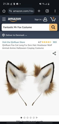 an iphone screen with the amazon app on it's left side, showing two fox ears