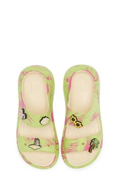 Themed Jibbitz add fun flair to the vamp straps of a cushy sandal molded from signature foam. Synthetic upper, lining and sole Imported Crocs Crush, The Vamps, Sandal Women, Spring Break, Flat Sandals, Women's Shoes Sandals, Nordstrom Rack, Womens Sandals, Shoes Sandals