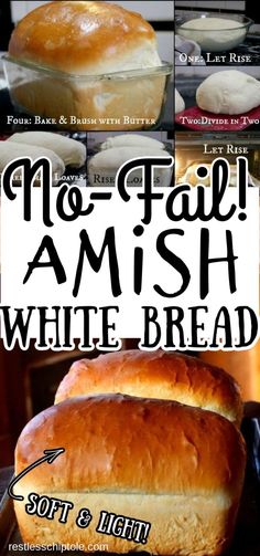 an advertisement for amish milk bread with pictures of it in different stages of being baked