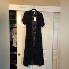 Very Cute Black Lace Long Cardigan. Nwt. Size S/M. Casual Open Front Cardigan For Night Out, Elegant Short Sleeve Fall Cardigan, Long Cardigan, Cute Black, Black Lace, Sweaters & Cardigans, Cardigans, Sweaters For Women, Lace