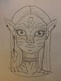 a drawing of an elf with horns and eyes