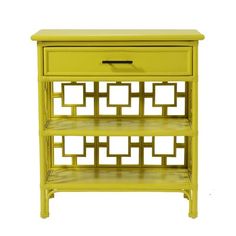 a yellow side table with two drawers